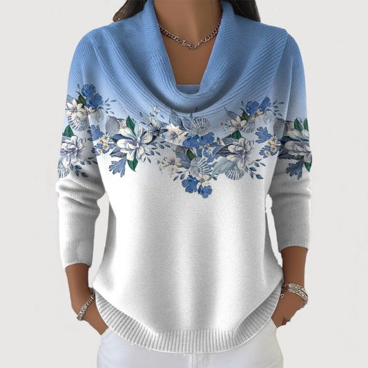 Elianne™ | Floral Cowl-Neck Knit Sweater